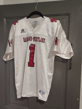 Russell Athletic White Football Jersey with Red Number 1